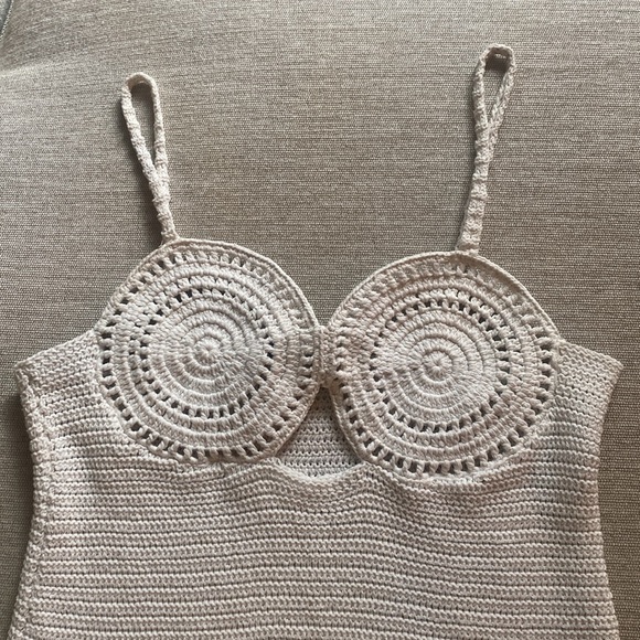 Mango Crochet Mini Dress Cutout Cotton Blend Swim Coverup Off White Size 4 S - Picture 4 of 12